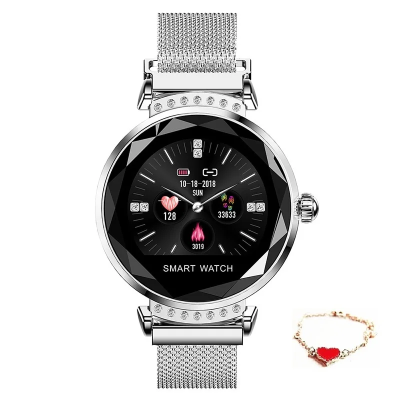 Новые женские Смарт-часы, со светодиодом, экран дисплея, модные роскошные Брендовые женские наручные часы, многофункциональные водонепроницаемые часы reloj mujer - Цвет: silver