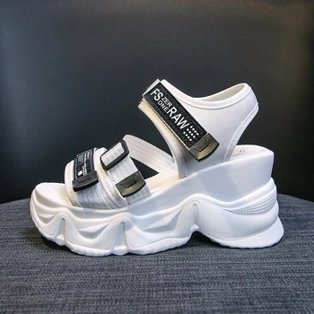 

2020 Women Platform Sandals Summer Designers 8cm Height Increasing Wedges Casual Shoes Woman Fashion Chunky Sandal White Black