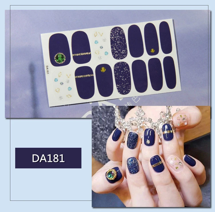 DA181 14 Tips Nail Art Full Cover Self Adhesive Nail Stickers Glitter Tips Wraps 3D Waterproof Nail Stickers Decals Manicure Supplies - Цвет: DA181