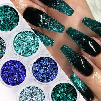 

1 Box Holographiy Nail Glitter Sequins Blue Green Paillette Tips Irregular Flakes Slices Laser 3D DIY Nail Art Decorations