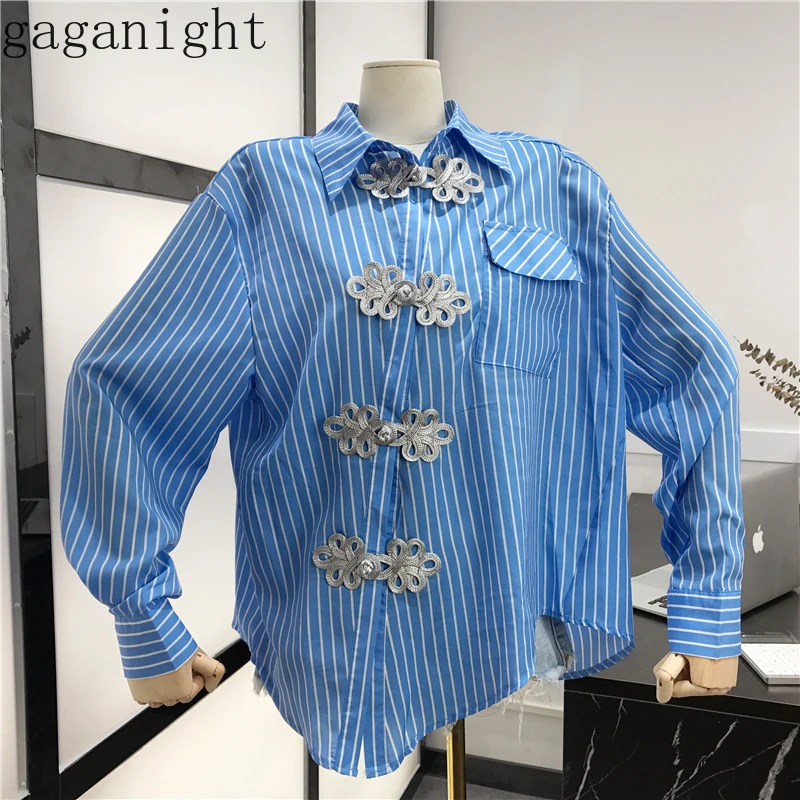 Gaganight Мода весна осень женская рубашка Cheongsam на пуговицах с длинным рукавом Офисная Женская Элегантная блузка Асимметричная винтажная