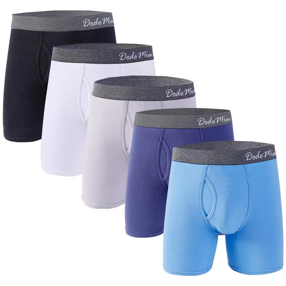 5pcs/lot Underwear Boxer Men Long Leg Cotton Boxers for Male U convex