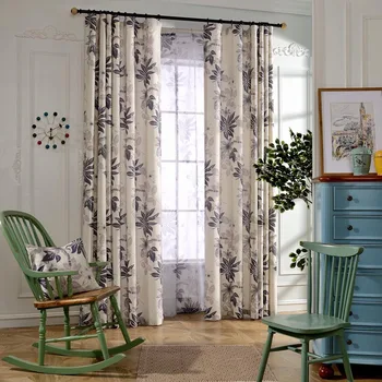 

Pastoral Leaves Printed Cotton Linen Curtains for Bedroom for Living Room Sheer Voile Curtains Window Drapes
