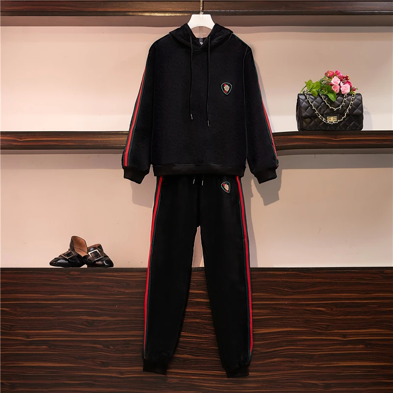 Большой размера плюс XL-4XLTracksuit для женщин комплект из двух частей толстовки брюки одежда Теплый Зимний бархат утолщение спортивный костюм Conjunto
