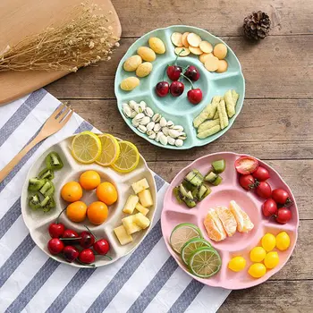 

2019 New Creative Wheat Straw Spelt Fruit Plate Round Five-Grain Melon Fruit Plate Snack Snack Nut Fruit Plate