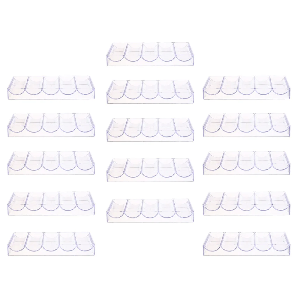 

15x Acrylic Poker Chips Tray Box No Lid for 100 Chips Casino Board Game Accs
