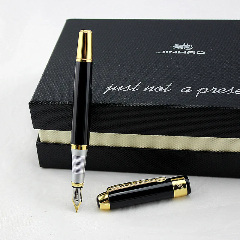 Jinhao 250 классическая черная и Золотая перьевая ручка с 0 5 мм перо из иридия лучший