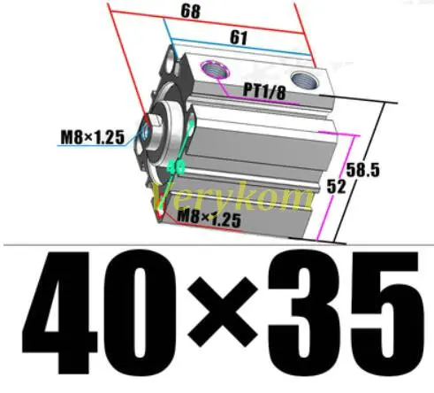 Пневматический SDA компактный воздушный цилиндр Airtac Тип отверстия 40 мм порт 1/" SDA40*5X10*15X20*25x30*40X50*60X75/80/90/100 S мини одиночный стержень - Цвет: 40X35