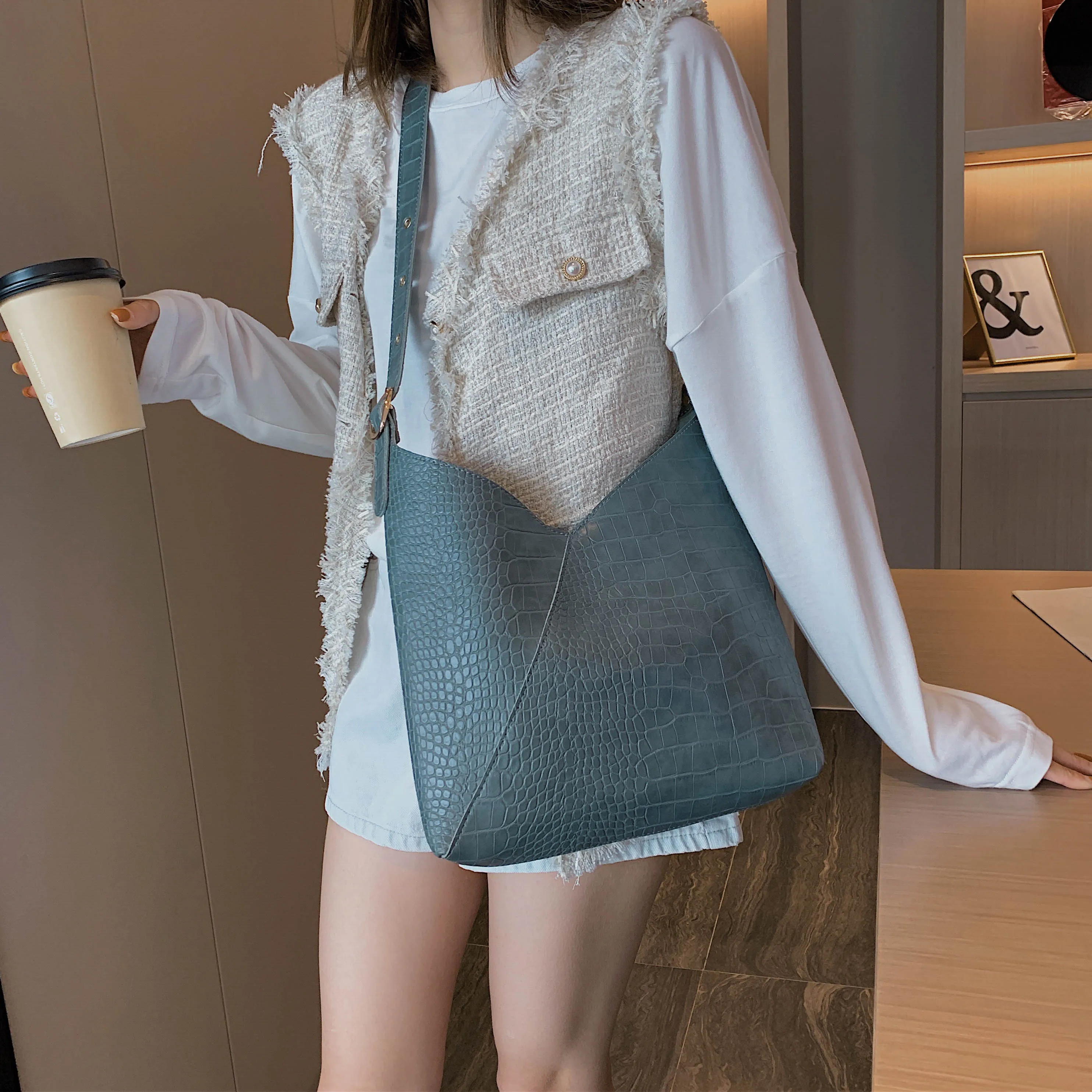 Najtaniej Duża pojemność krokodyla skóra ekologiczna z wzorem na ramię torby dla kobiet 2019 Composite torba crossbody kurierska Lady torebki