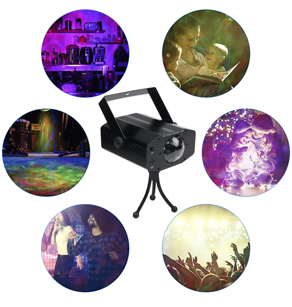 Ondinha de Água Remoto para Casa Luz de Discoteca Luz com Controle Colorida Cachoeira Lâmpada Projeção Festa Luz Palco Como Presentes Natal Led 11 projeção ondinha de água festa luz com