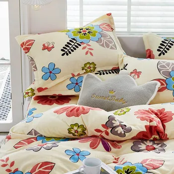 

YanTing Reactive Printing Duvet Cover And Pillowcases Anti Pilling Flannel Bedding Sets Tumble Dry On Low Heat Do Not Bleach