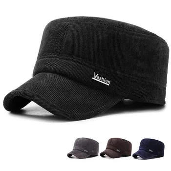 

2020 autumn and winter middle-aged and elderly outdoor cold-proof cotton hat men's cap warm ear cap flat corduroy military cap