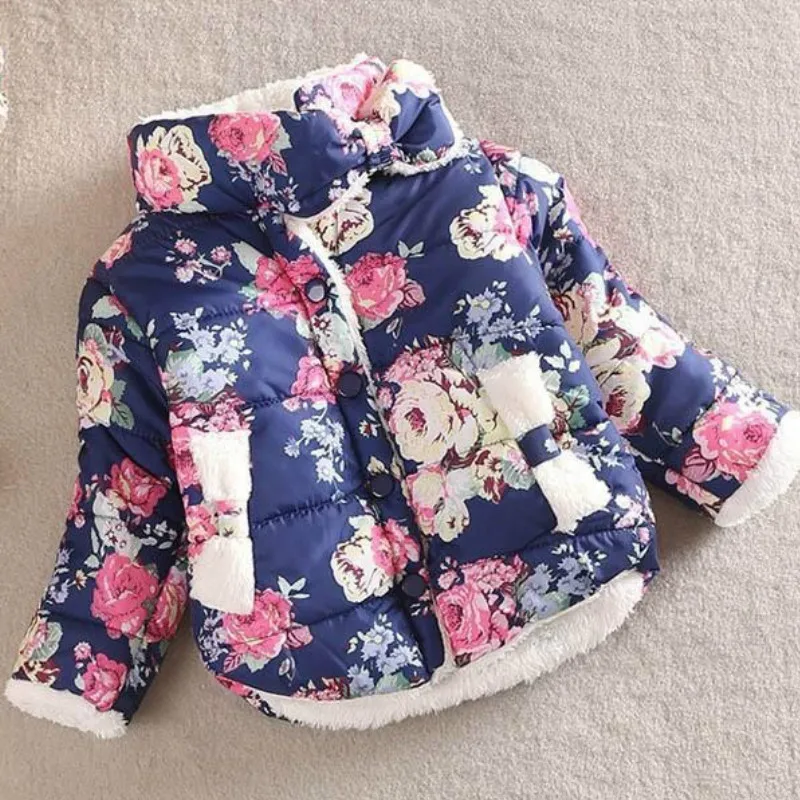 

Girls Jackets 2019 Girls Warm Coat Baby Winter Long Sleeve Flower Jacket Children Cotton-padded Clothes Kids Christmas Outwear