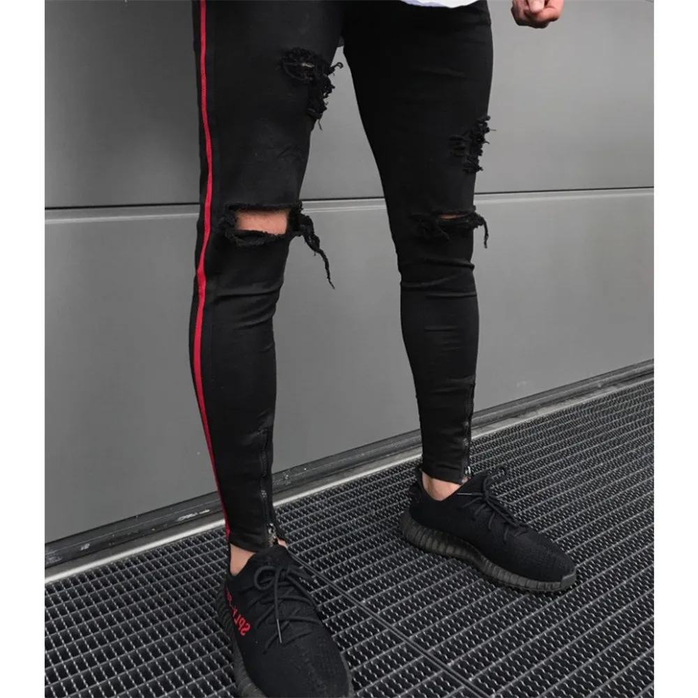 mens jeans red stripe