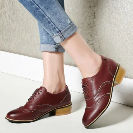 EAGSITY/разноцветные винтажные Туфли-оксфорды; женская обувь на плоской подошве; броги на шнуровке с острым носком; модная повседневная женская обувь в стиле дерби; обувь - Цвет: Коричневый