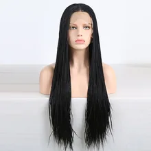 Харизма 13 × 6 черный микро косы парик для женщин со средней частью термостойкие синтетические кружева спереди парик бесклеевой Плетеный парик