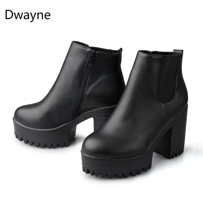 Dwayne botas mujer; модные женские ботинки на квадратном каблуке и платформе; zapatos mujer; ботфорты из искусственной кожи; мотоботы