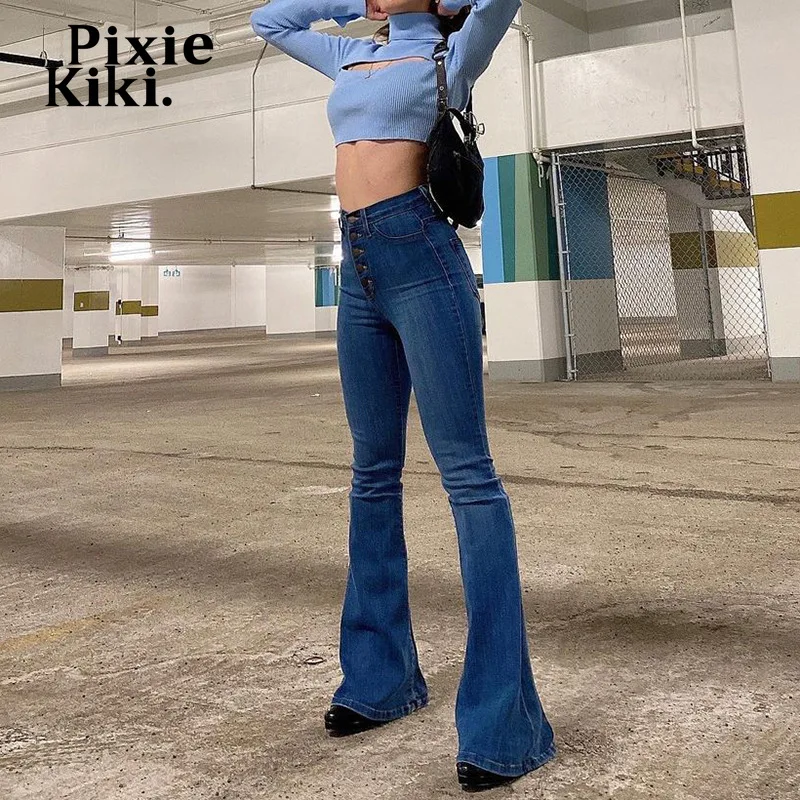 PixieKiki Y2k Flare Jeans Woman High 
