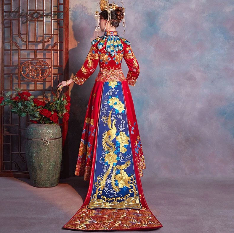 Восточный стиль вышивка Cheongsam красная невеста свадебное платье Qi Pao традиционное китайское свадебное платье Qipao продвижение фрахт