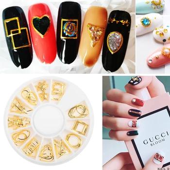 

Gold Nail Rivets 3D Nail Art Decorations Mix Metal Frame Hollow Shiny Charm Strass Manicure Accessories Studs