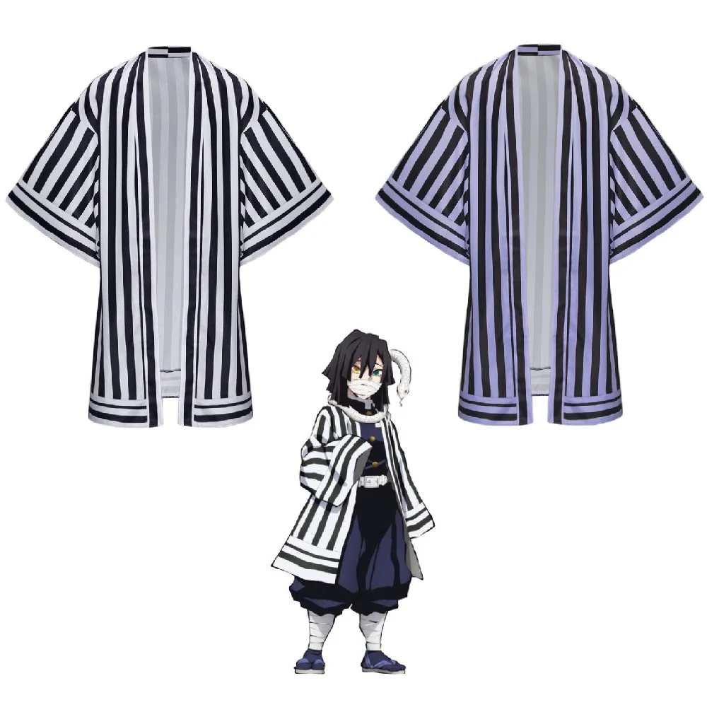 Demon Slayer Iguro Obanai Haori Cloak Kimetsu no Yaiba Kimono Black Purple White Uniforms anime Cosplay Capes | Тематическая одежда