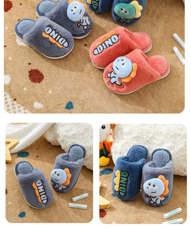 bata children's sandals New Cute Little Dinosaur Baby Slippers Winter Warm Kids Furry Cotton Slippers Boys Girls Soft Anti-Slip Home Slipper Comfort best leather shoes