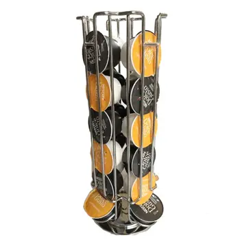 

24 Cups Rotatable Coffee Pod Holder Iron Chrome Plating Display Capsule Stand Storage Shelves For dolce Gusto Capsule