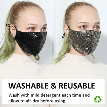 

Pm2.5 Filtration Face Cover Washable Reusable Face Cover Sequins Dustproof Маска Protection Pollution Masque Mascarillas