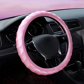 

XWH Bling Fluore Pink Car Steering Wheel Cover Leather Massage Stering Case Four Season Auto Interior Accessories