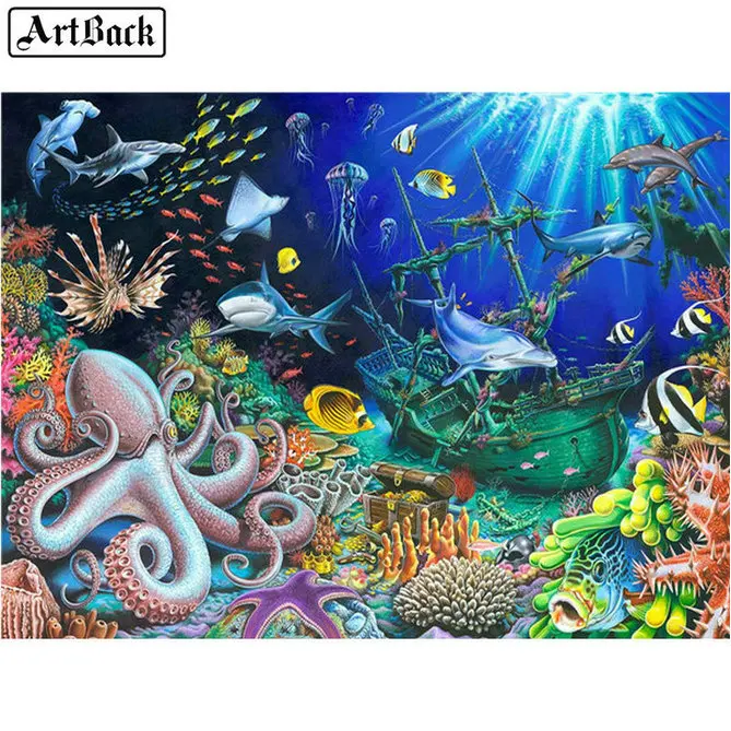 Картина из квадратных страз ARTBACK с морским дном животное 5d рыбками 3d Алмазная