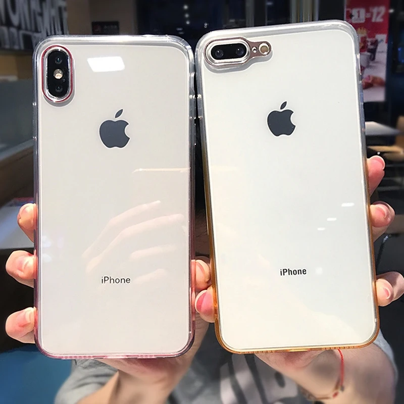 

Colorful Shockproof Bumper Transparent Glass Phone Case For iPhone X XS XR XS Max 8 7 6 6S Plus Clear protection Back Cover Capa