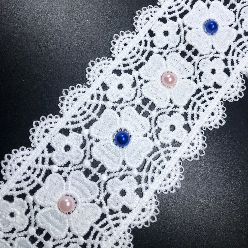 

10yard 5.9cm 3d Lace Fabric Wirh Beads Sewing Trim Wedding Dress Decoration Embroidered Water-soluble Hollow Milk Silk Ribbon