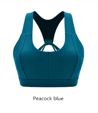 Peacock blue Бюстгальтер для фитнеса с эффектом русалки, без косточек, спортивный бюстгальтер на косточках, большие размеры с бретельками на спине, спортивный бюстгальтер для бега, спортивный топ с эффектом пуш-ап - Цвет: Peacock blue