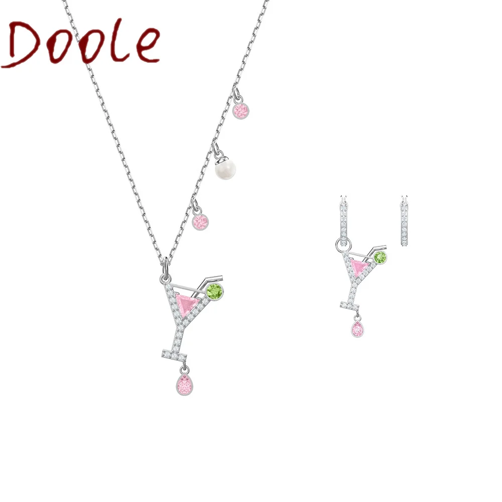 

High Quality SWA Fashion Jewelry New Austrian Cute Pink Crystal Cocktail Glass Pendant Necklace for Women