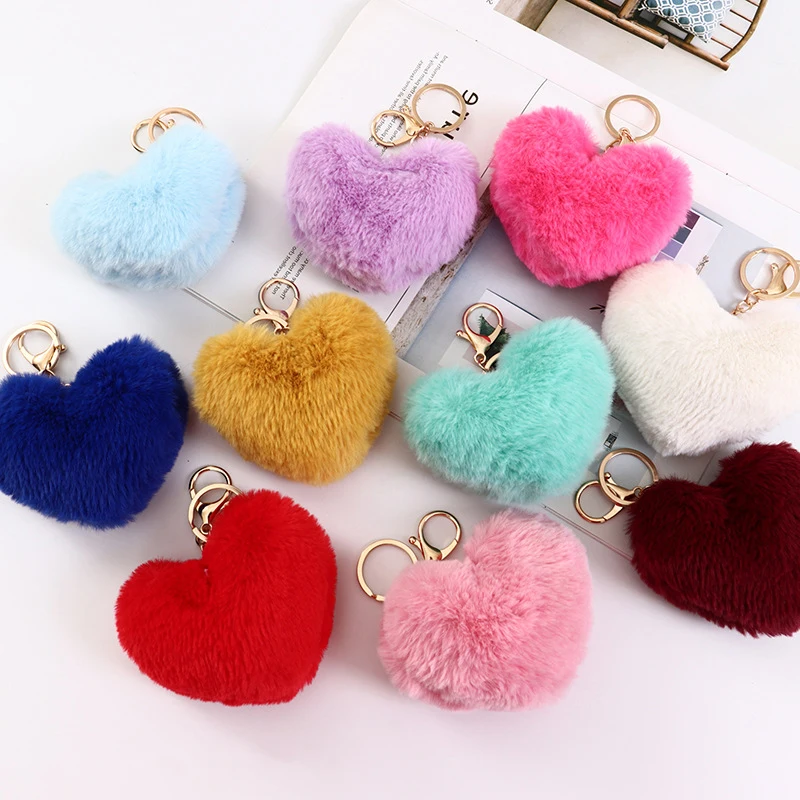 Moda amor corazón llavero Peluche de peluche en forma de corazón llavero bolsa llavero colgante de auto accesorios de decoración regalos de nuevo
