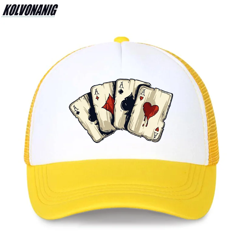 Летняя мода Poker Spades бейсболка с принтом s для мужчин и женщин уличная хип-хоп snapback сетчатые шапки dad hat trucker cap - Цвет: Adult-yellow