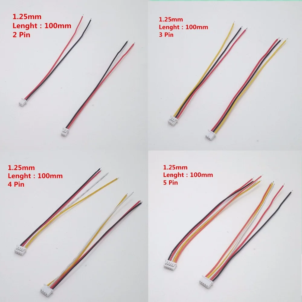 

100Pcs/Lot 1.25 Wire Cable Connector JST 2/3/4/5/6/7/8/9/10Pin Electronic Line Single Head Connect Terminal Plug 28AWG 10cm Diy