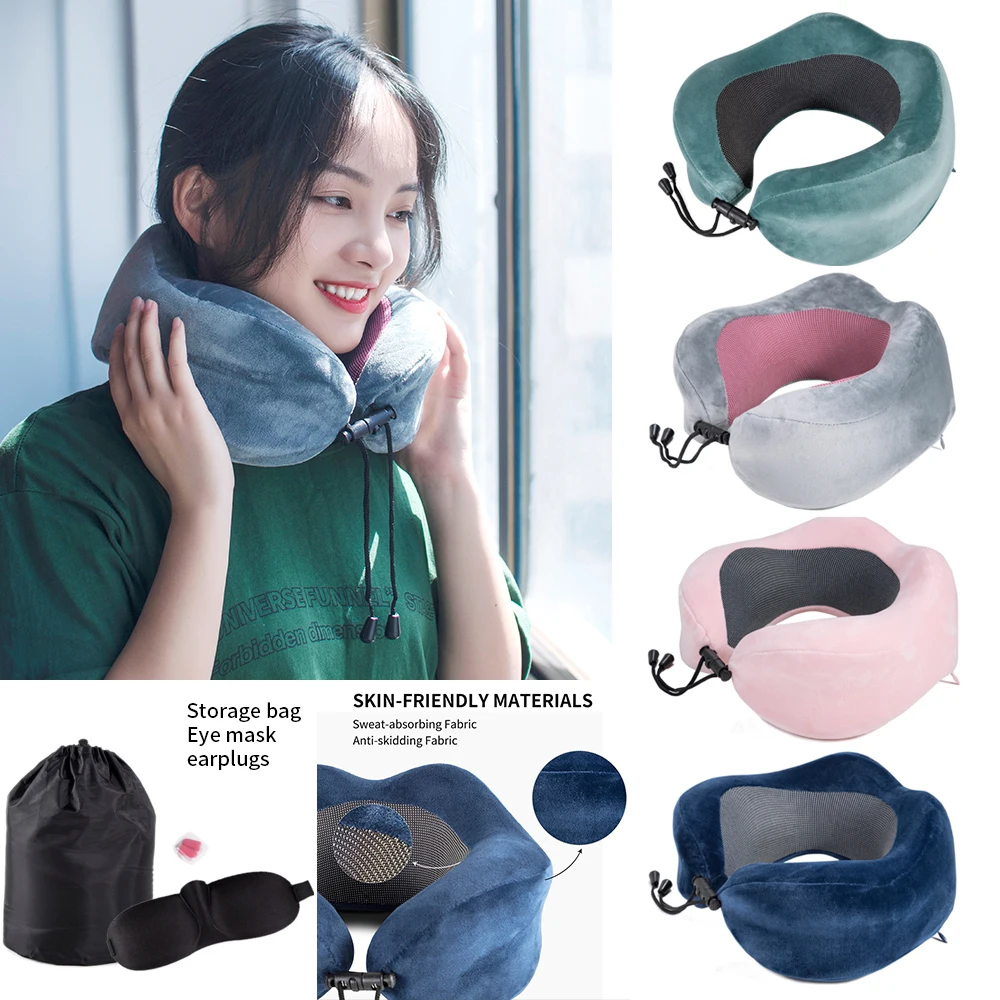 

U Shaped Pillow Eye Mask Set Neck Protection Travel Memory Foam Pillows Massage Orthopedic Pillows Airplane Car Seat Pillows