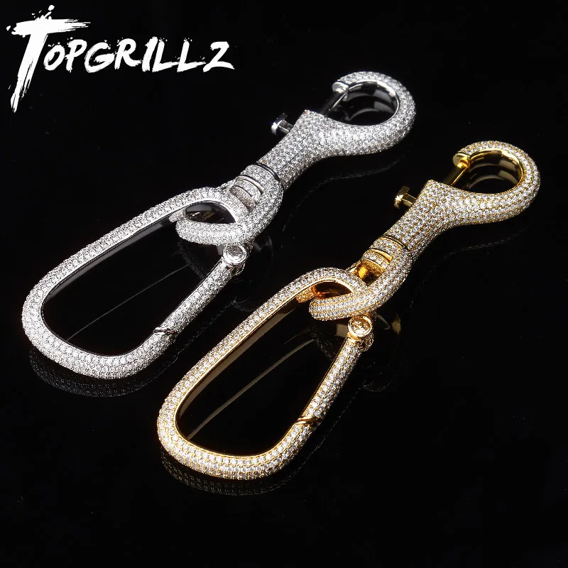 TOPGRILLZ New Iced Out Carabiner Keychain For Men Gold Silver
