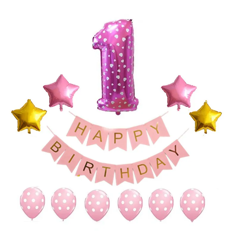 

1st Happy Birthday Balloons Foil Number 1 Balloons Paper Banner First Baby Shower Boy Girl Party Decorations My 1 Year Supplies