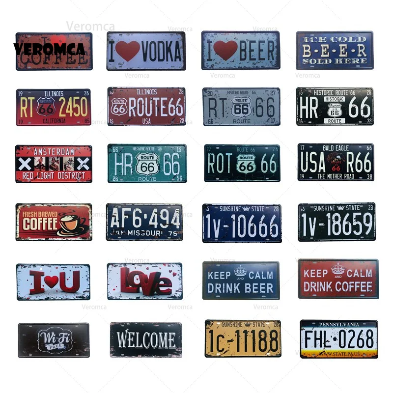 

I Love Coffee Beer Amsterdam Route 66 Metal Tin Signs Car License Plate Plaque Poster Bar Wall Garage Wall Stickers Home Decor