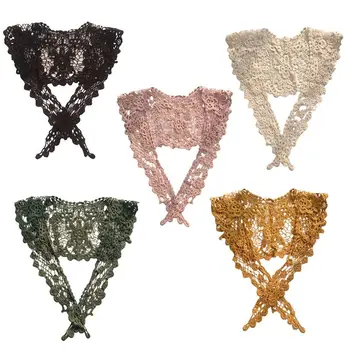 

Women Embroidery Floral Lace Triangle Neck Scarf Sweet Color Crochet Shawl Breathable Neckerchief for Lady Party Festival Decor