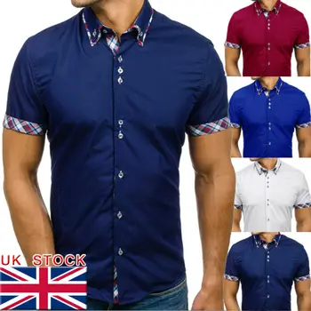 

Goocheer New Casual Shirt Men Short Sleeve Slim Fit Cotton Dress Shirts Men Black Office Formal Men Shirt Plus Size 3XL
