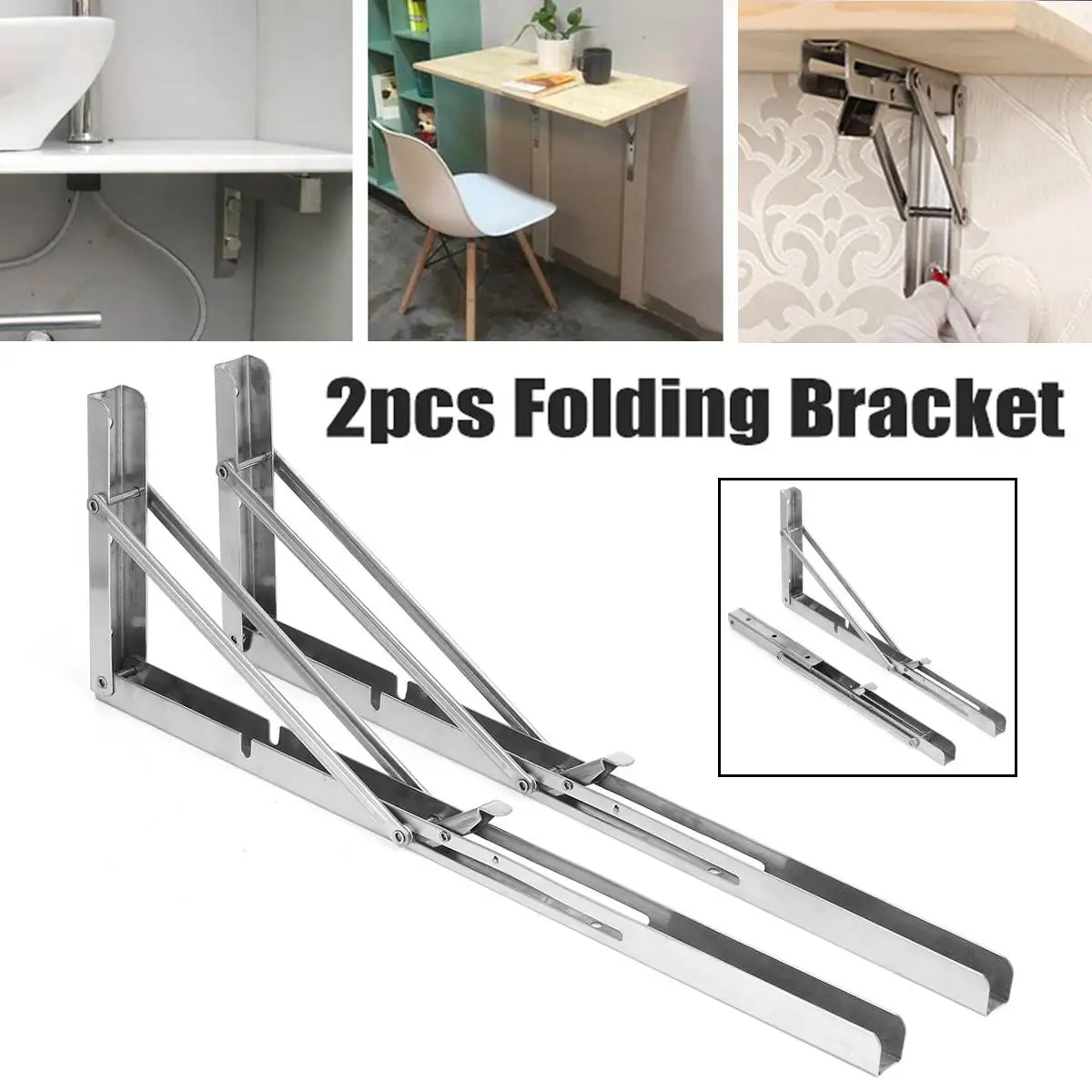 접이식 스탠드 테이블 선반 지원을위한 2PCS 스테인레스 스틸 브래킷 벽걸이 형 상품 선반 Mesa De Pared Plega..