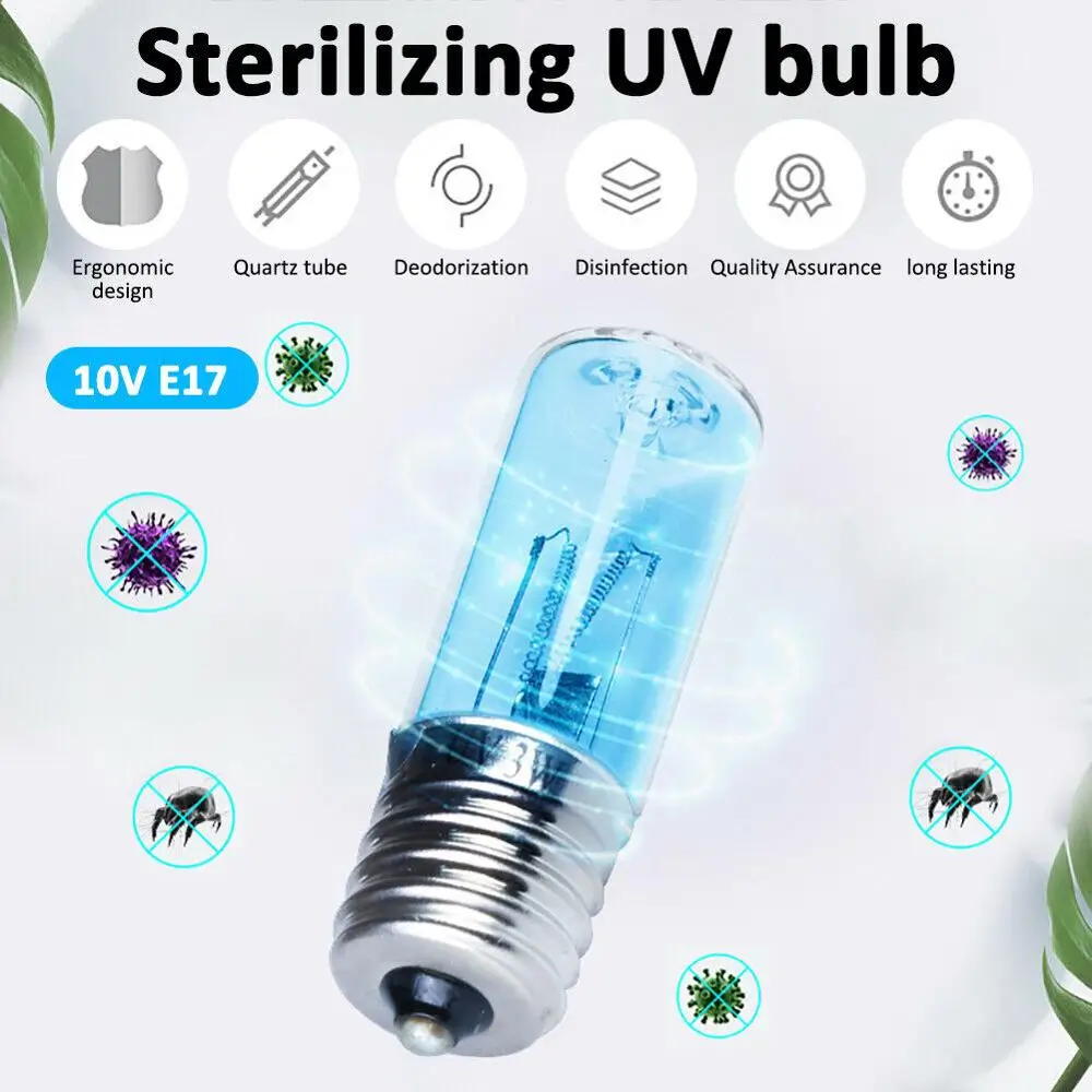 DC 10-12V E17 UVC Ultraviolet UV Light Tube Bulb 3W Disinfection Lamp Ozone Sterilization Mites Lights Germicidal Lamp Bulb 2PCS