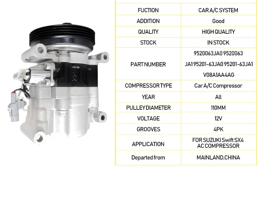 Для Suzuki Swift AC компрессор для автомобильного кондиционера, работающий от 9520063JA0 9520063JA1 95201-63JA0 95201-63JA1 V08A1AA4AG