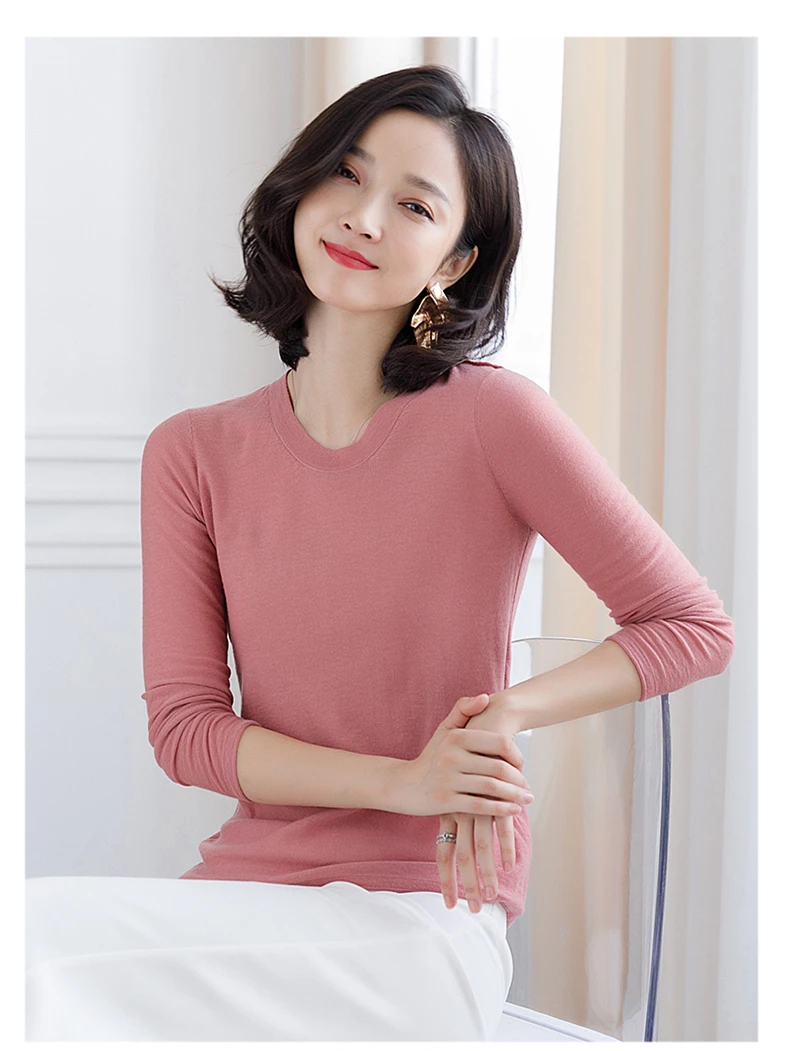 XJXKS New Autumn Sweater Solid Color Cashmere Pullover Round Neck Long-sleeved Slim Fit All-match Women Sweater