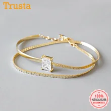 Trustdavis модный браслет из стерлингового серебра 925 пробы двойной слой квадратный ослепительный фианит браслеты для женщин Свадебные украшения подарок DS2293