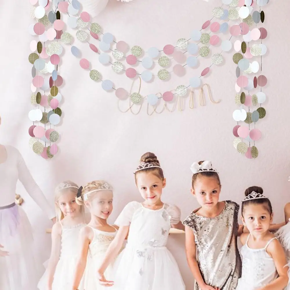 Pink & White & Gold Glitter Circle Paper Dots Paper Garland Pink & White & Gold Glitter Circle Paper Dots Paper Garland