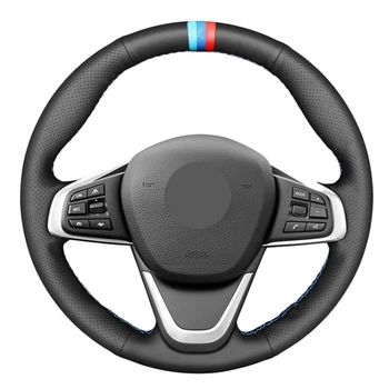 

DIY Hand-stitched Black Genuine Leather Three Mark Car Steering Wheel Cover For BMW F45 F46 X1 F48 X2 F39